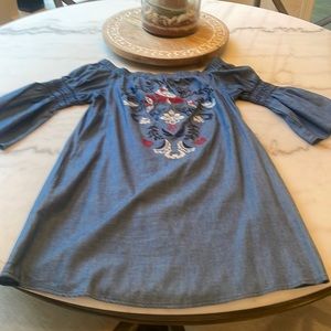 Blue Rair light weight denim embroidered dress NWOT